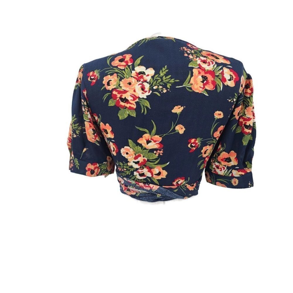 New Flynn Skye Navy Poppy Wrap Top Womens S Floral Challis Short Sleeve - Picture 4 of 6